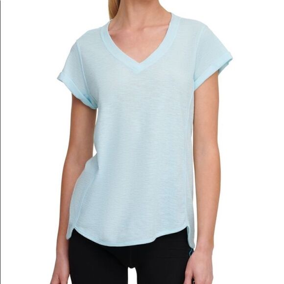Calvin Klein Performance Light Blue Waffle Knit Rolled Cuff T-Shirt Women XS NWT - Picture 1 of 8